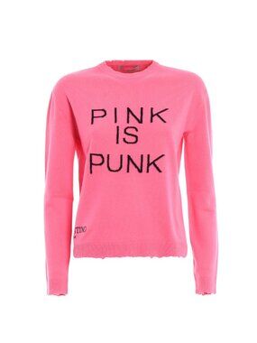 Valentino Pink is Punk Sweater Jumper Womens XS Pink Black Crew Neck Cashmere